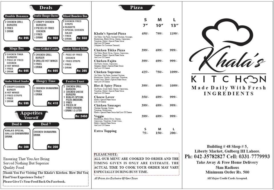 Khala's Kitchen menu page 1