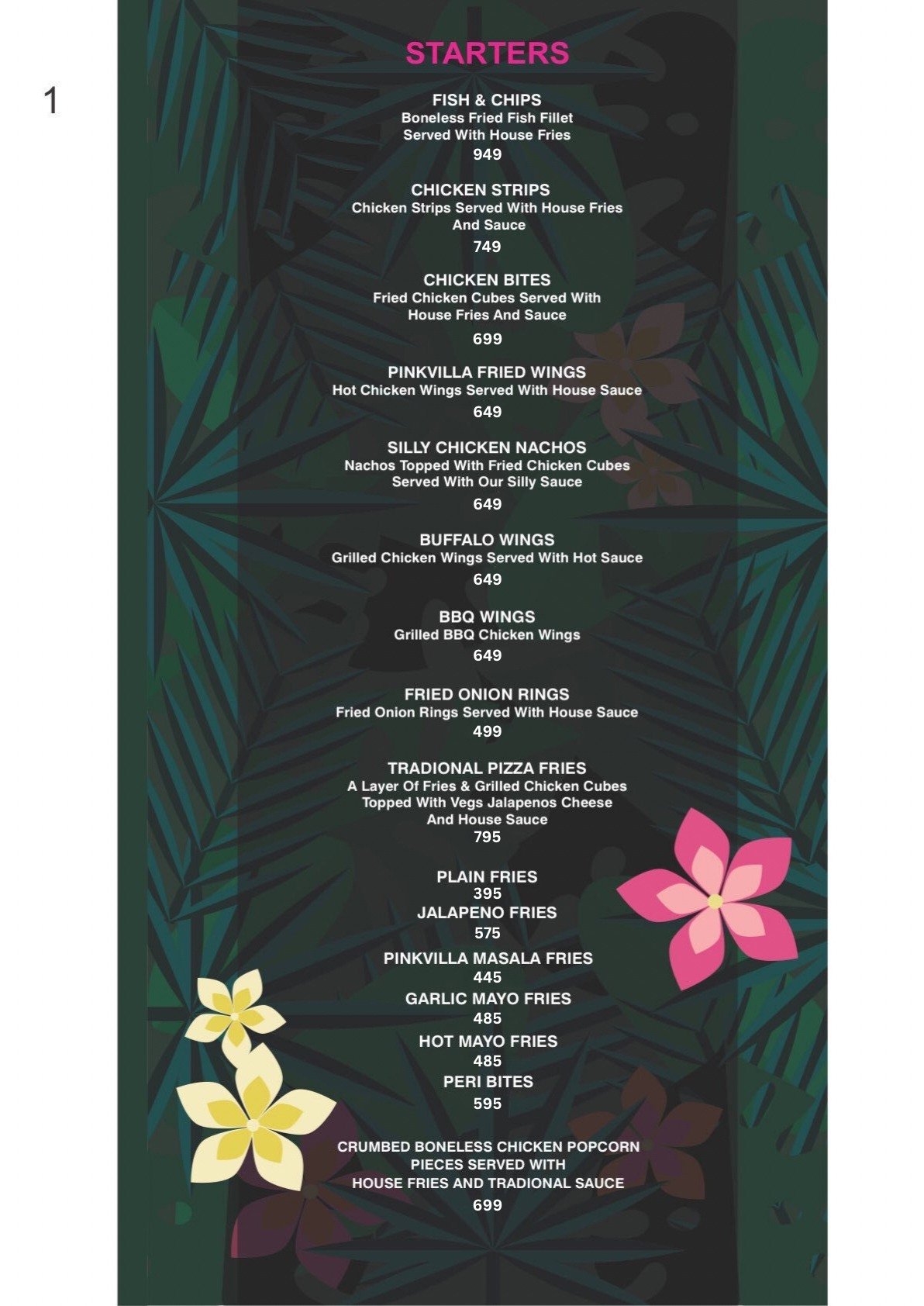 Pinkvilla Restaurant menu page 1