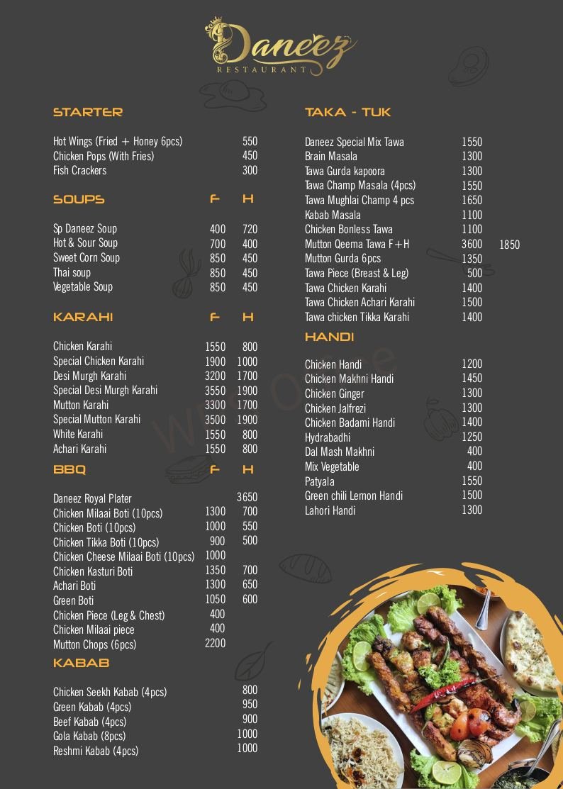 Daneez Restaurant menu page 1