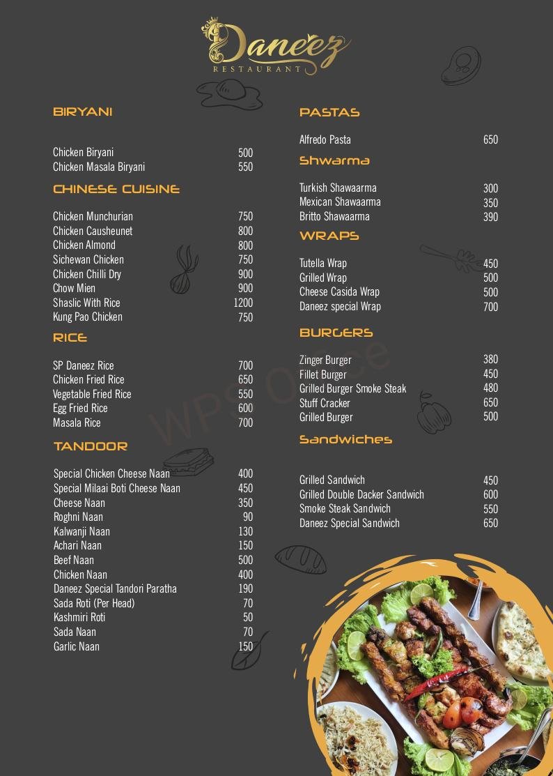 Daneez Restaurant menu page 2