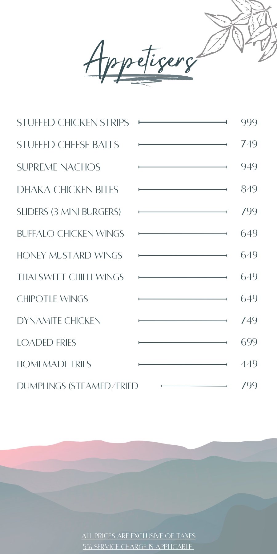 Dera Daari Restaurant, Cafe & Events menu page 1