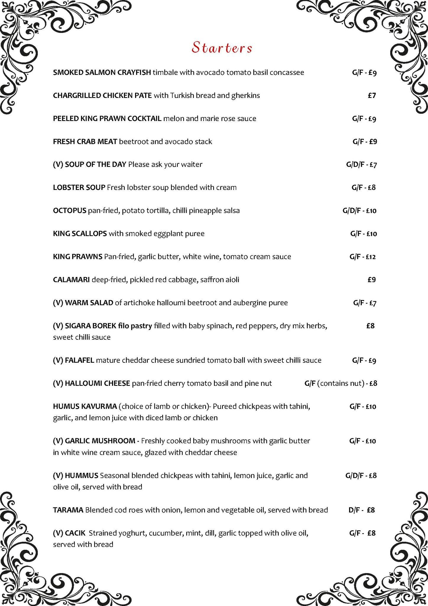 Saute Restaurant menu page 1